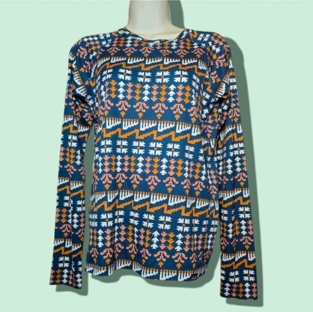 Patagonia Capilene Midweight Long Sleeve Base Layer Top Aztec Print Kids XXL